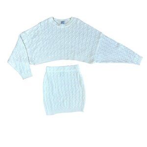 PRINCESS POLLY Cream Cable Knit Sweater Set Cropped Mini Skirt Size XS/S